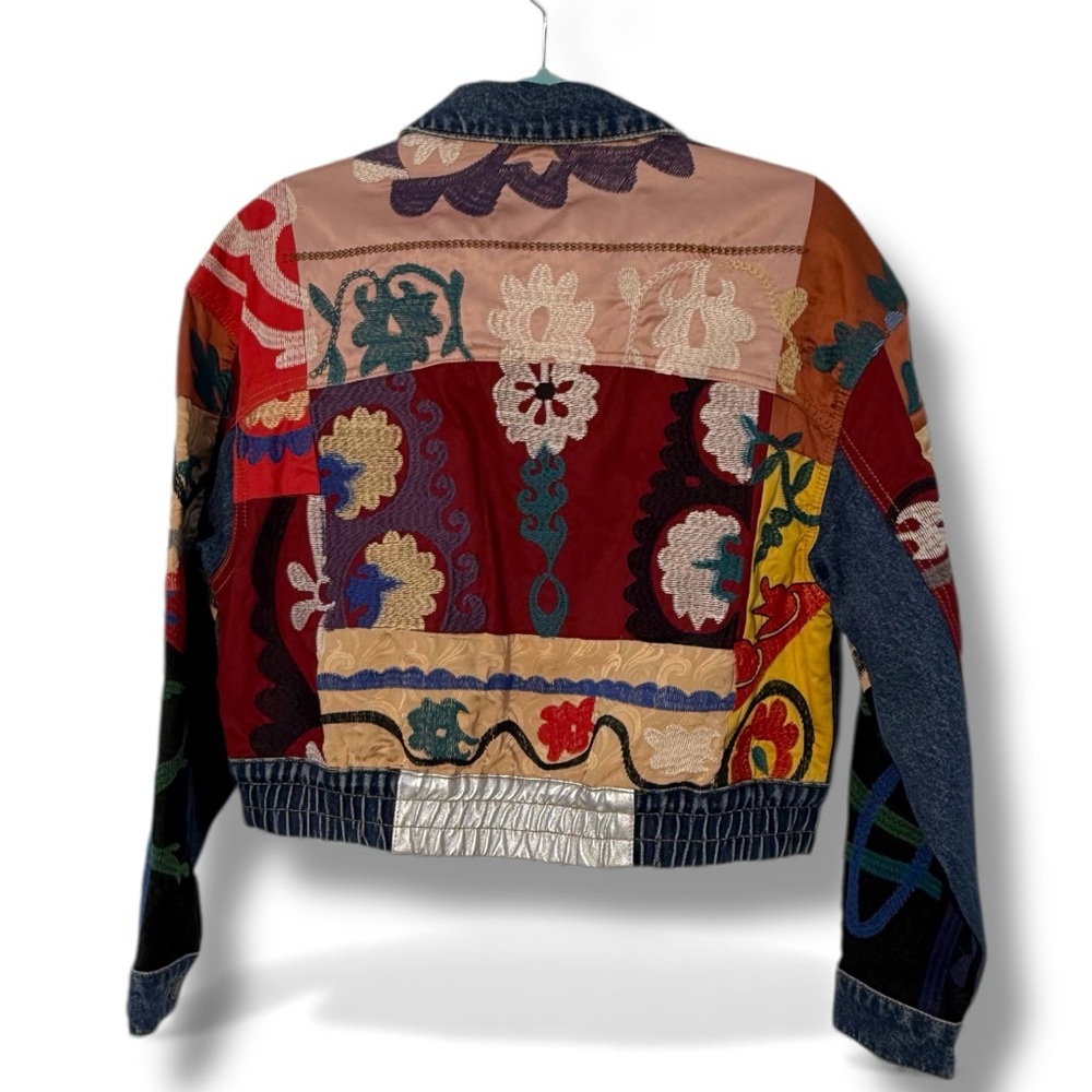 Desigual $269 Multicolor Embroidered Jean Jacket multi pattern high end market - Picture 1 of 11